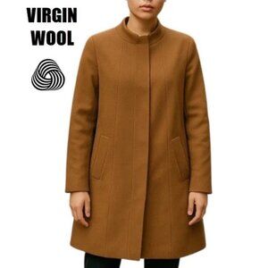 Talbots Virgin Wool Caramel Tan Winter Trench Coat Size 6 Button Front, Pockets